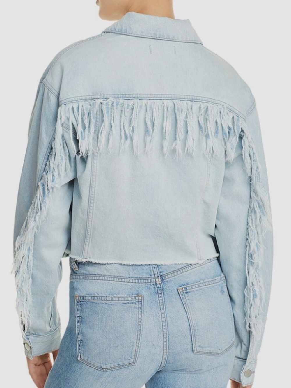 DL1961 Annie Cropped Denim Jacket fringe size Medium